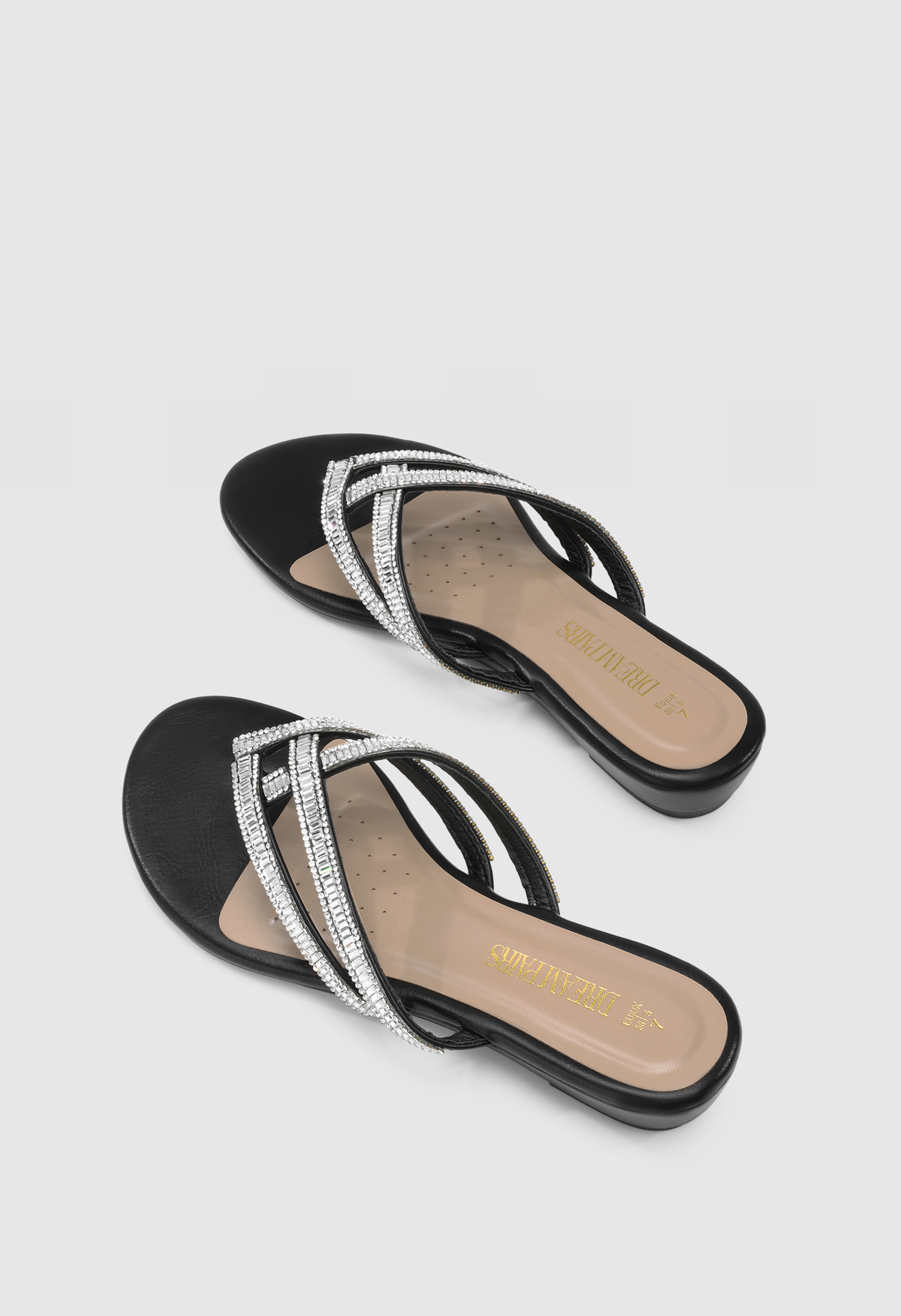 Women's Rhinestone Slide Sandals Fashionable Flat Summer Dress Shoes