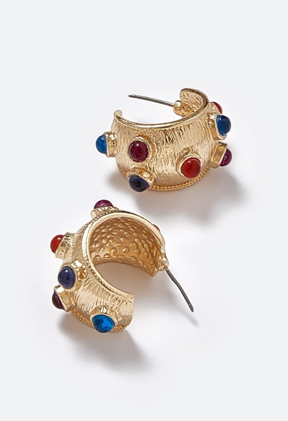 Lottie Multi Colour Inlay Resin Stone Hoop Earrings Multi/ Gold