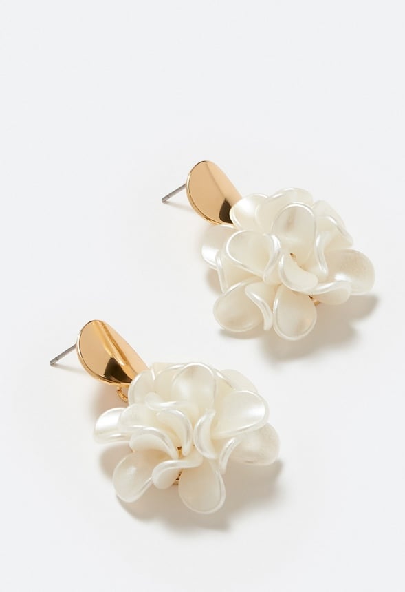 Leia Metal Disc And Petal Cluster Drop Earrings Cream/ Gold
