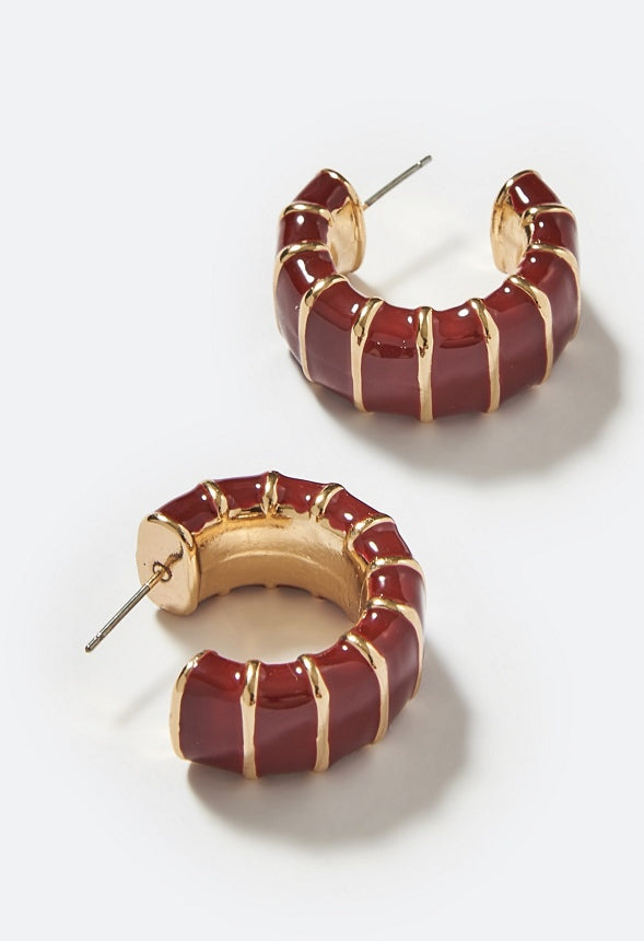 Etta Enamel Inlay Hoop Earrings Burgundy/Gold