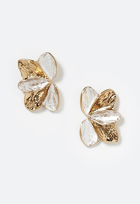 Hope Ovelap Petals Stud With Pearlised Finish Cream/Gold