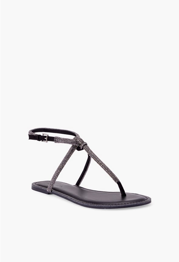 Ava Minimalist Flat Sandal Black Embellished