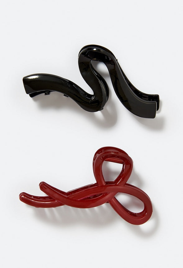 2-Pack Ria Resin Bow Hair Claws Red/ Black