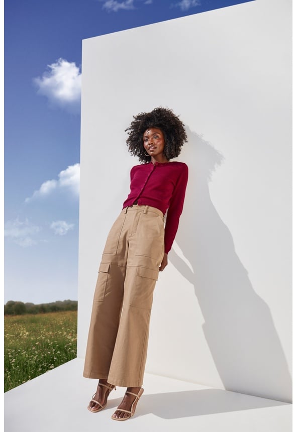 Wide Leg Cargo Pants Fennel Seed Green