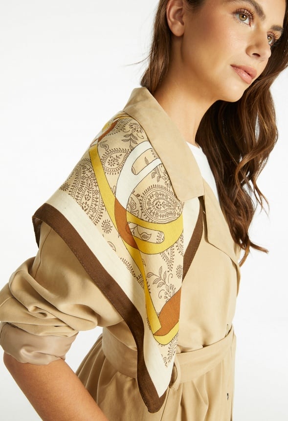 Ulla Tonal Cream And Brown Print Satin Like Scarf Cream/ Brown Mix/ Fabric