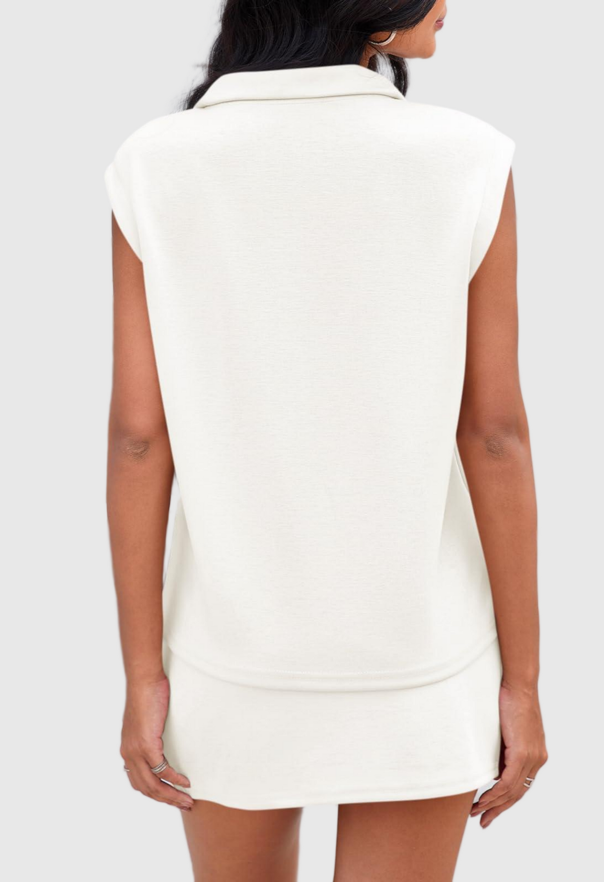 Women Summer Sleeveless Half Zip Athletic Skirt Set