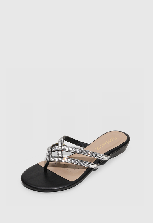 Women's Rhinestone Slide Sandals Fashionable Flat Summer Dress Shoes