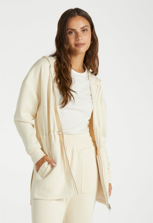 Longline Zip Hoodie Birch White