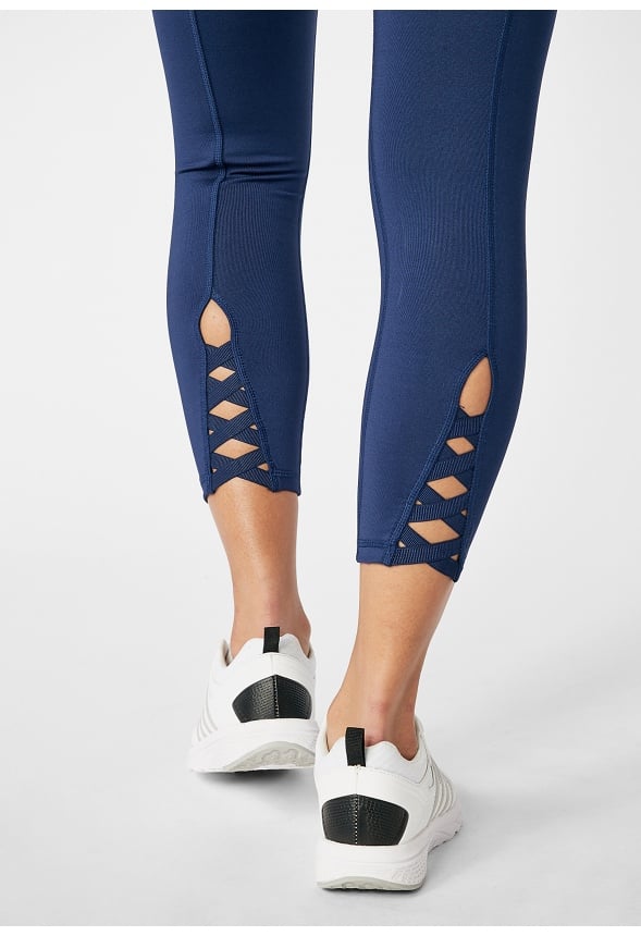 Cropped Back Cutout Active Leggings Dark Indigo