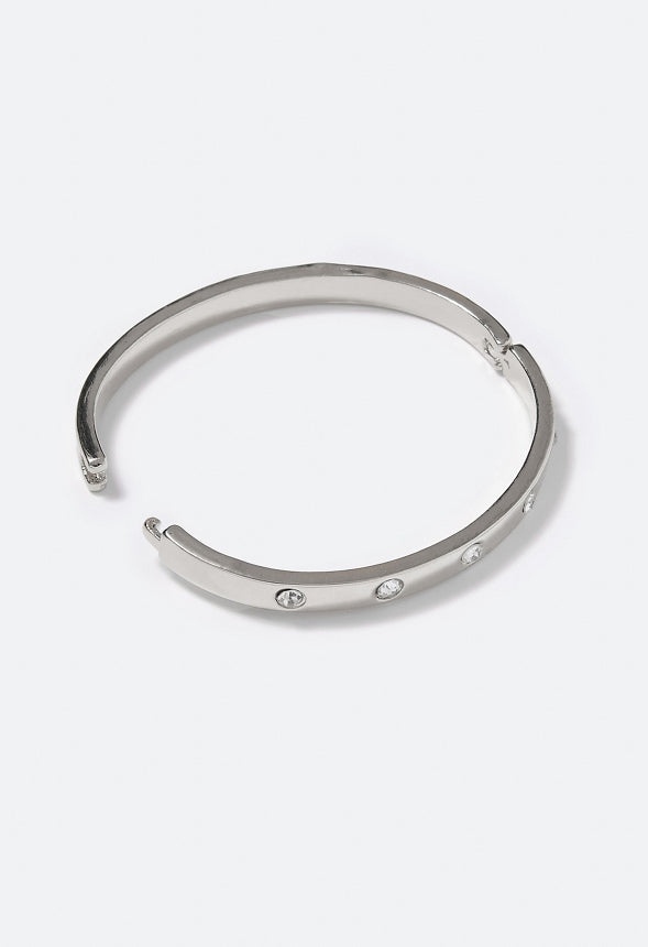 Carla Hinged Stone Set Bangle Crystal/ Silver