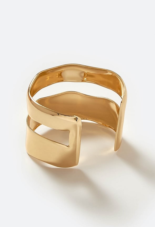Rea Adjustable Smooth Metal Wave Effect Cuff Gold