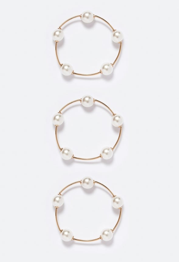 3-Pack Elena Spaced Pearl Stretch Bracelets Cream/ Gold