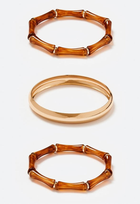 Coco Mix Metal And Resin Bangles Pack Tortoise/ Gold