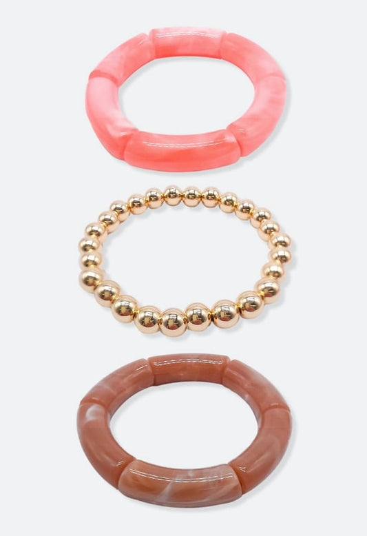 3-Pack Of Josie Mix Stretch Bracelets Coral Mix/ Gold