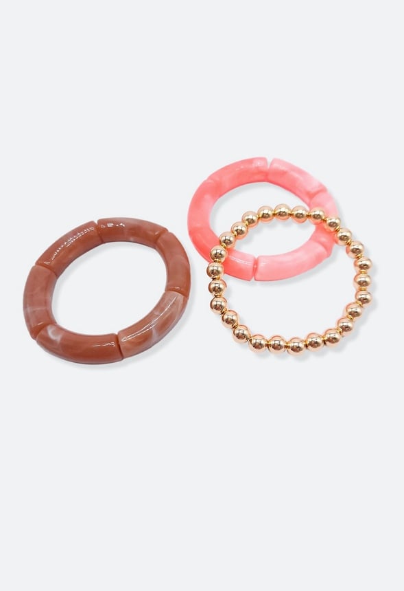 3-Pack Of Josie Mix Stretch Bracelets Coral Mix/ Gold