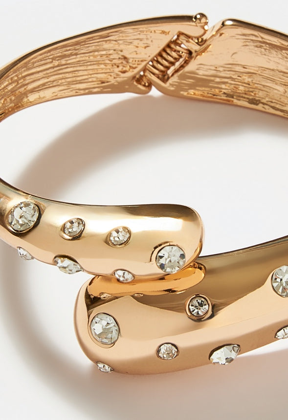 Adley Smooth Hinged Bangle with Glass Stone Detail Crystal/Gold