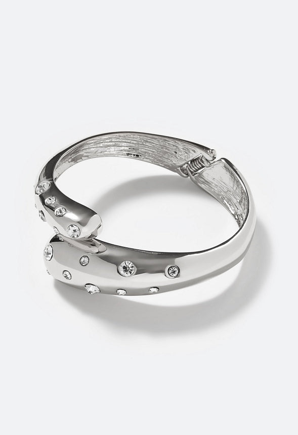 Adley Smooth Hinged Bangle with Glass Stone Detail Crystal/Silver