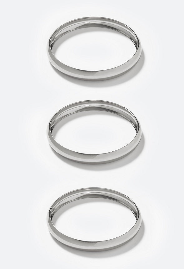 Andi 3 Pack Smooth Metal Bangles Silver