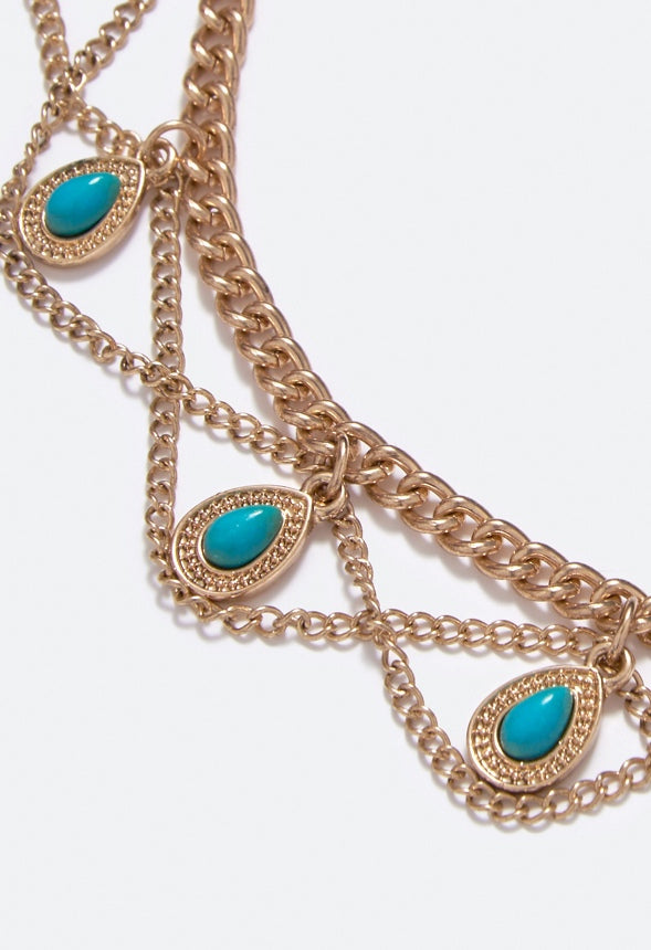 Leah Teardrop Turquoise Chain Anklet Turquoise/ Antique Gold