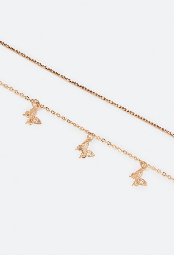 2-Rows Ela Belly Chain With Butterfly Charms Gold