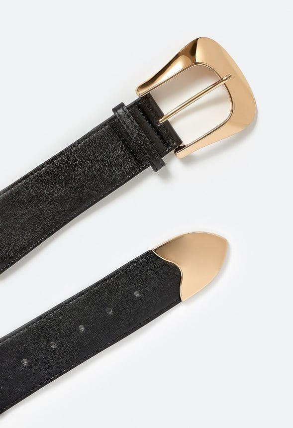Ida Elastic Waist Belt With Statement Western Buckle Detail Black