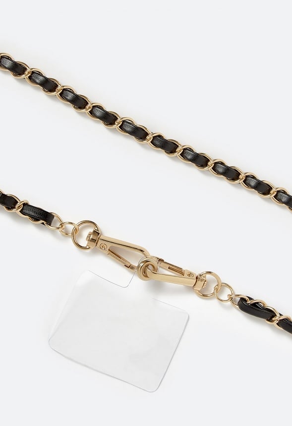 Daya Woven Chain Cross Body Phone Lanyard Black/ Gold