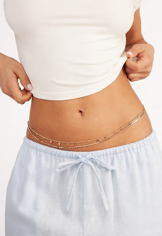 2-Rows Jane Fine Chains Belly Chain With Crystals Gold/ Gold