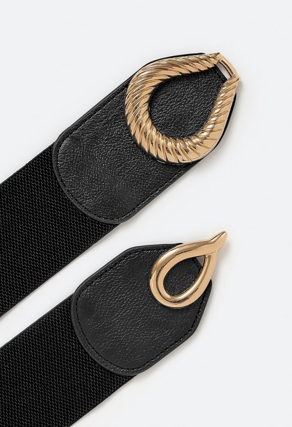Lara Elasticated Waist Belt With Smooth And Rope Effect Link Fastening Black