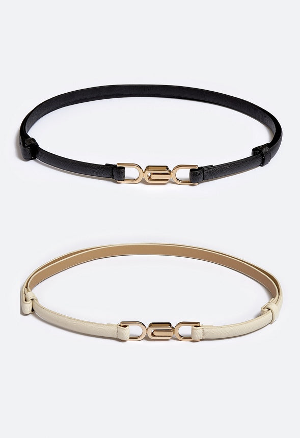 2-Pack Dora Adjustable Belts With Horse Bit Buckle Cream/ Black
