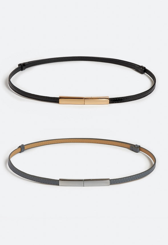 2-Pack Elia Adjustable Belts With Smooth Fine Metal Buckle Silver/ Black