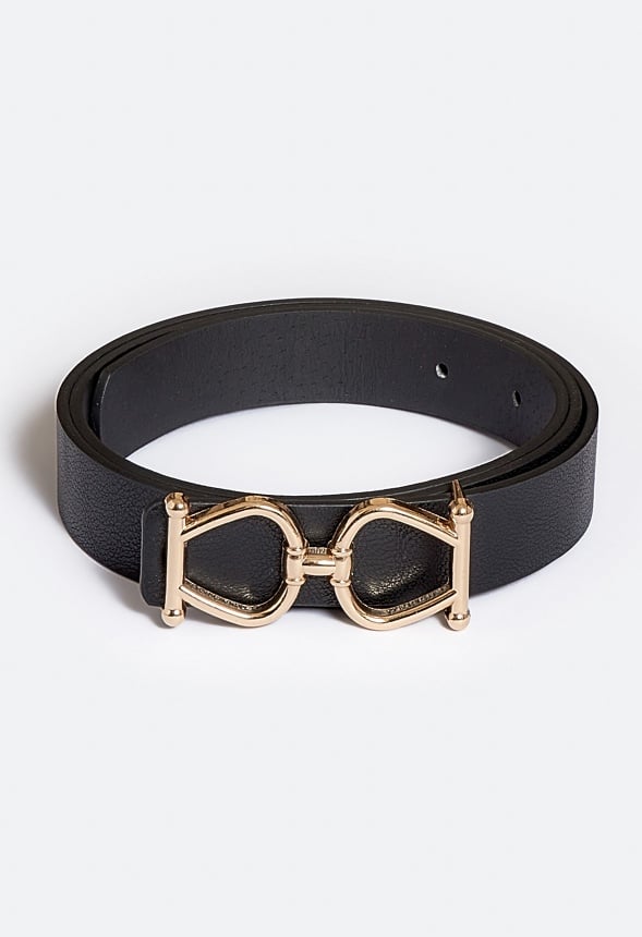 Cali Elastic Waist Equestrian Motif Buckle Belt Gold/ Black