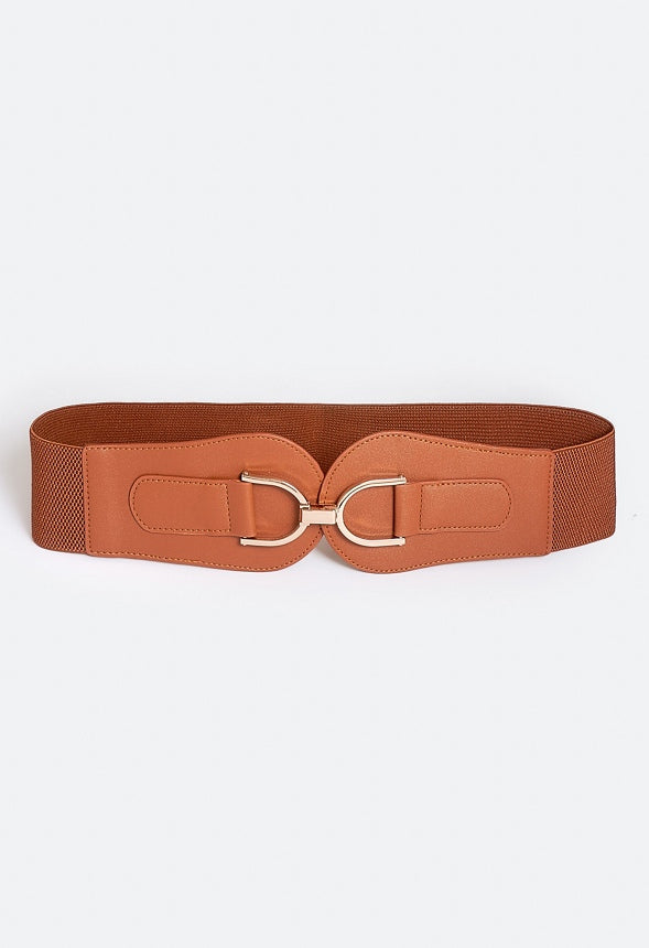 Bray Horse Bit Detail Elastic Waist Belt Tan/ Gold