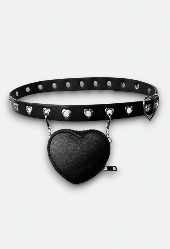 Alena Heart Buckle Purse Belt Black/ Silver