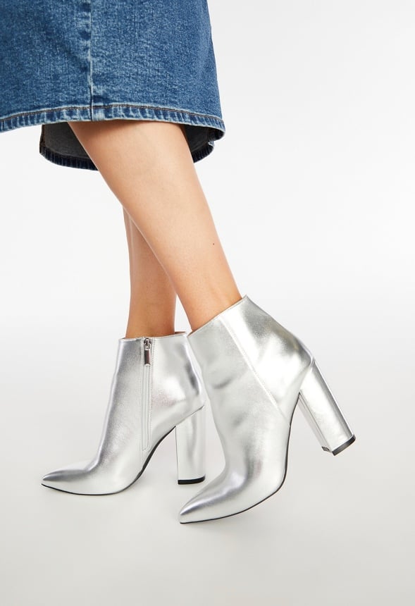 Rosamund Block Heeled Ankle Boot Silver