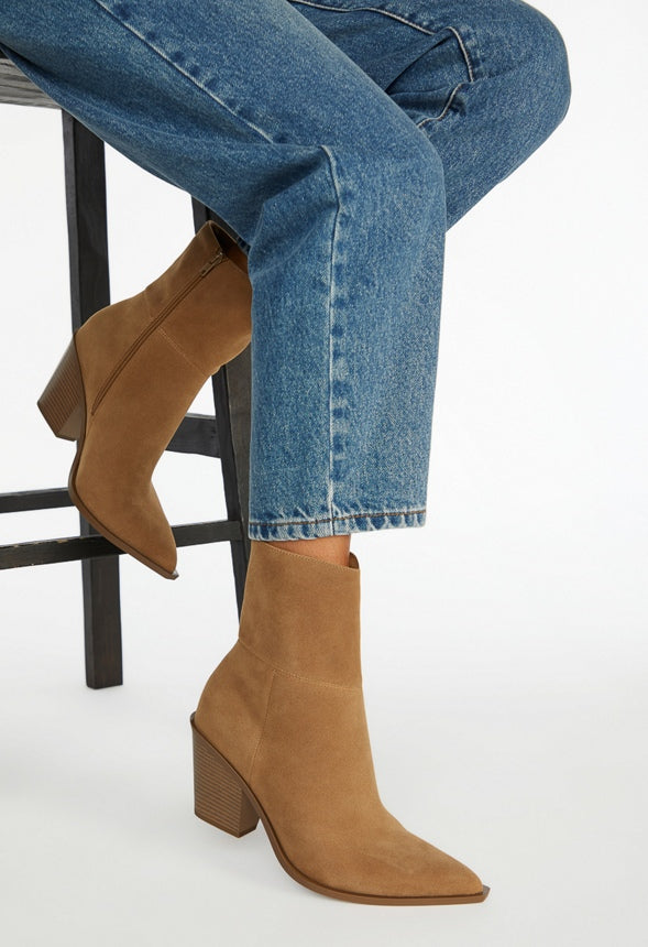 Peyton Block Heeled Bootie Sand