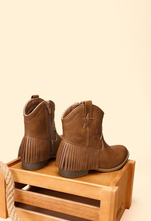Western Fringe Ankle Boot Brown