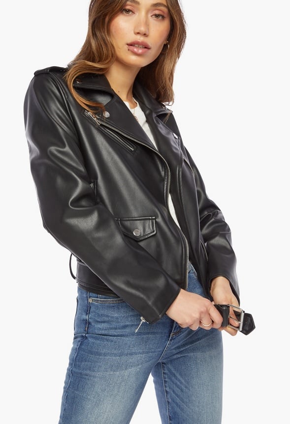 Faux Leather Moto Jacket Black
