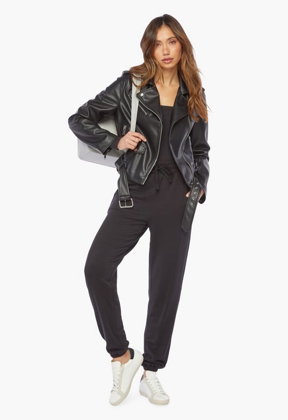 Faux Leather Moto Jacket Black