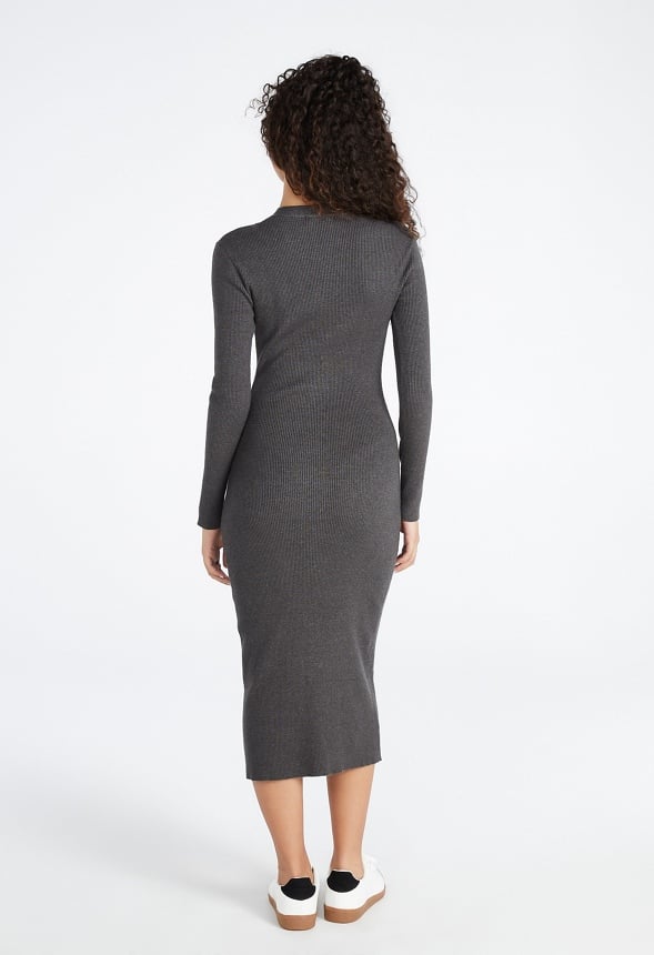 Cardigan Sweater Midi Dress Dark Charcoal