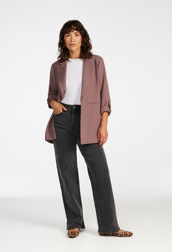 Rolled Sleeve Blazer Dark Mauve
