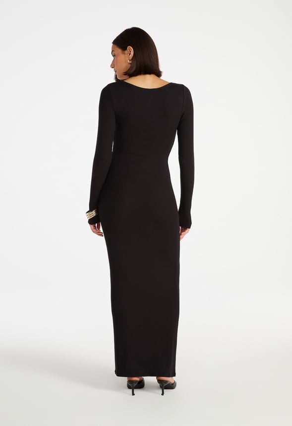 Square Neck Long Sleeve Maxi Dress Black Caviar