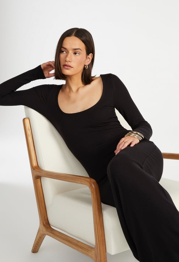 Square Neck Long Sleeve Maxi Dress Black Caviar