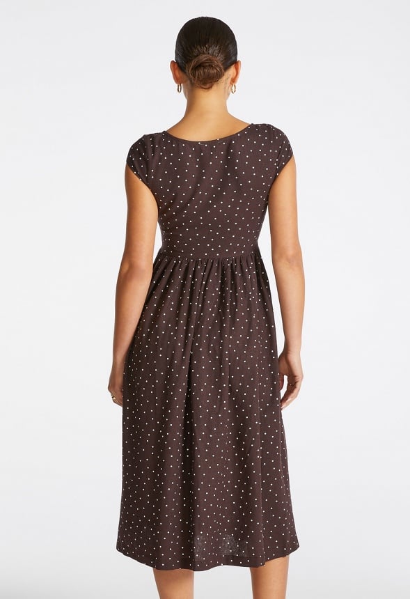 Button Down Midi Dress Chocolate White Dot
