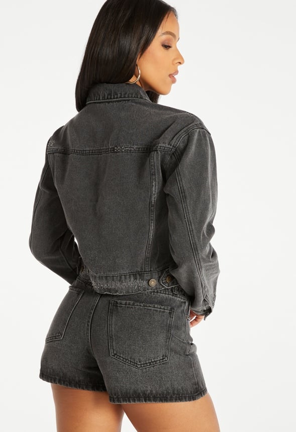 Zip Cropped Denim Jacket Nikki Wash