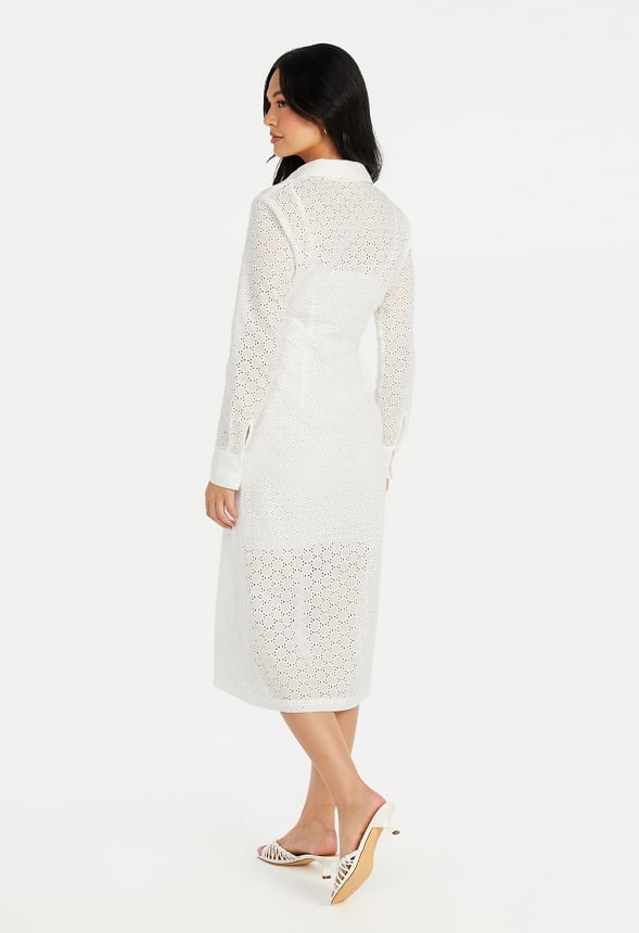 Button Down Eyelet Midi Dress Marshmallow White