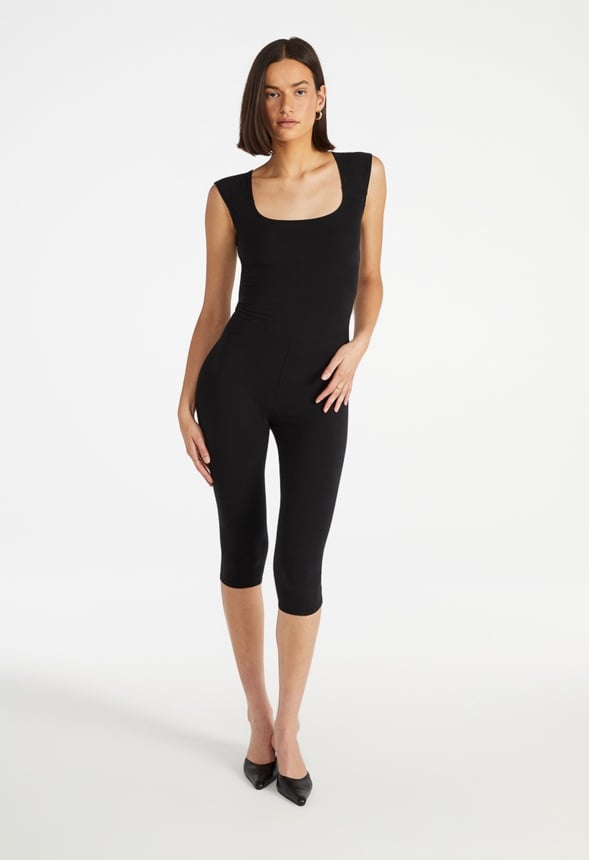 Square Neck Capri Jumpsuit Black Caviar