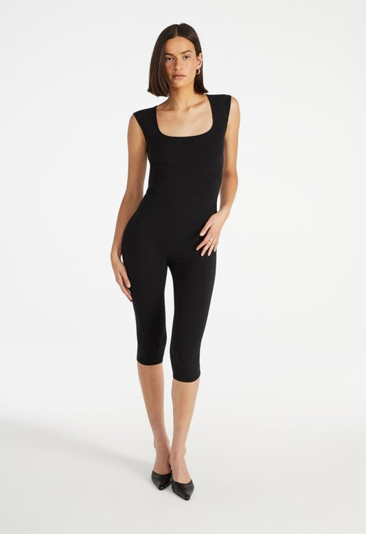 Square Neck Capri Jumpsuit Black Caviar