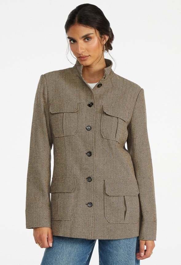 Utility Herringbone Coat Brown Herringbone