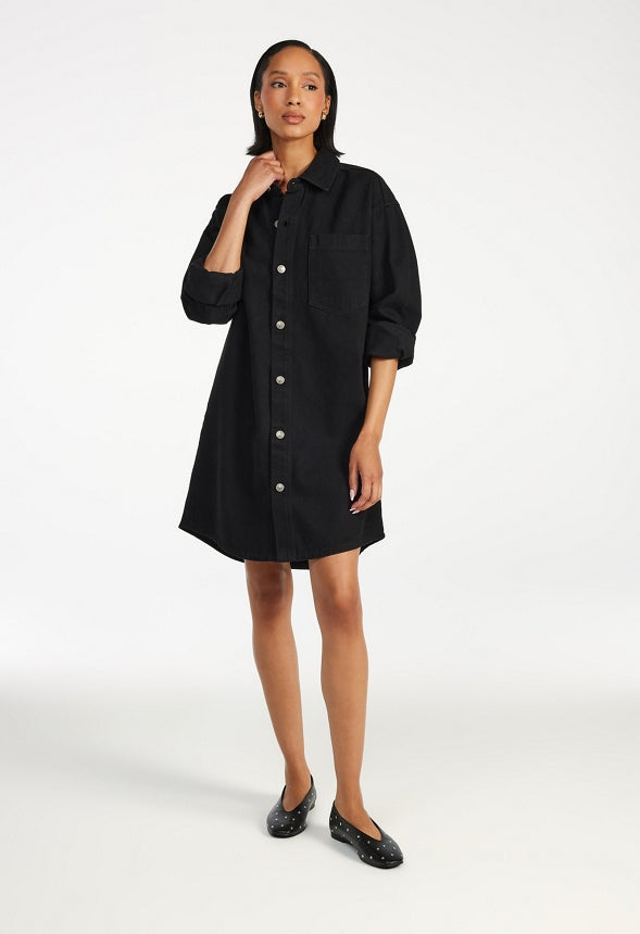 Denim Boyfriend Shirt Dress Black Wash