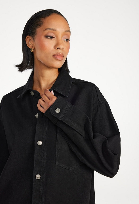 Denim Boyfriend Shirt Dress Black Wash